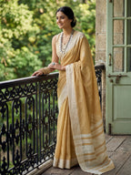 Shree Shyam Fashion Mustard Yellow Linen Saree - Distacart