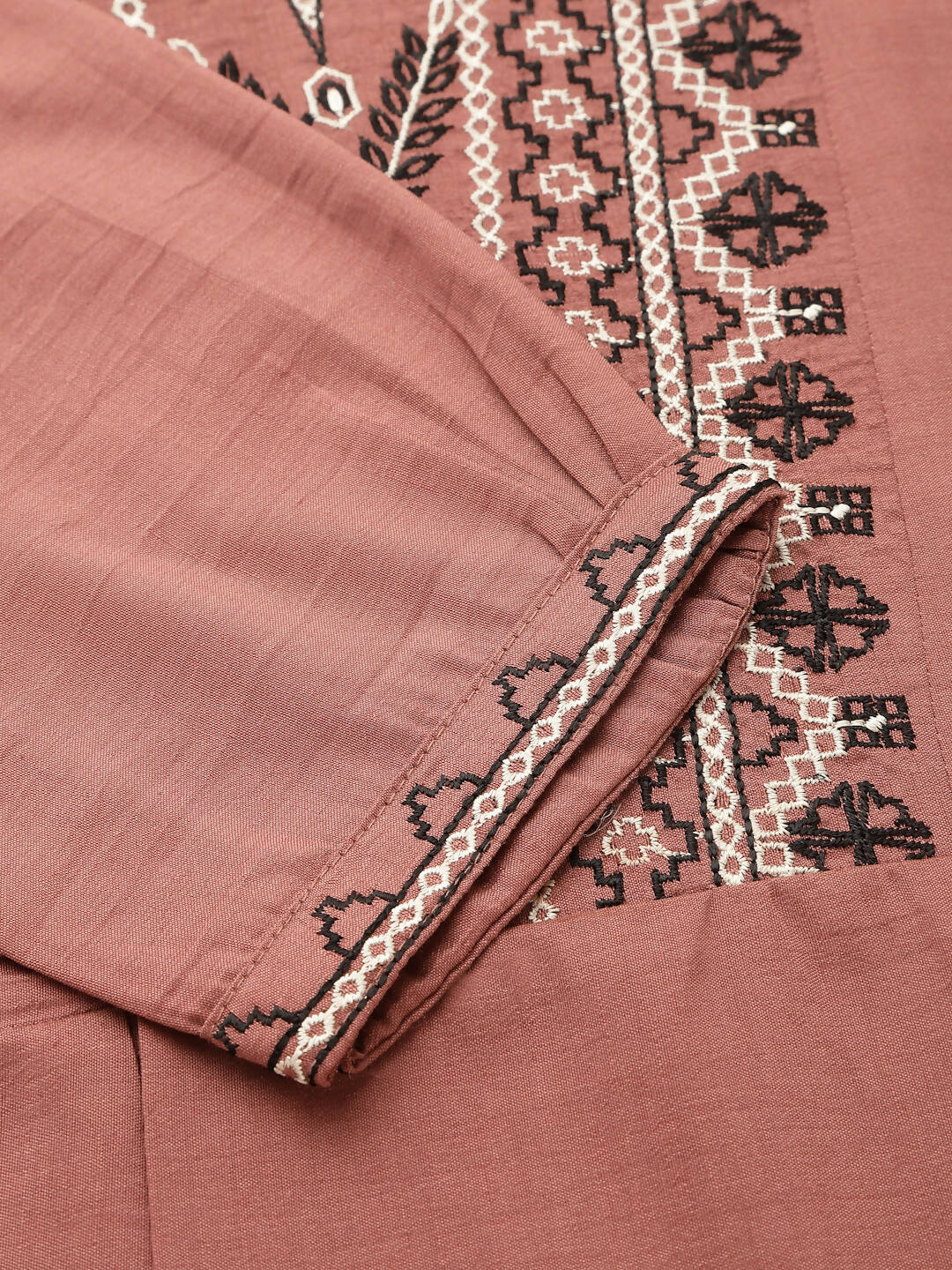 Brown Chinon Floral Embroidered Top - Zeny