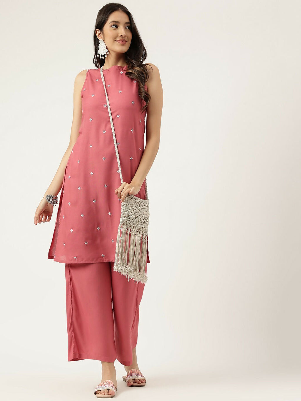 Joban Fashion Rust Rayon and Embroidered Work Straight Kurta Bottom Set