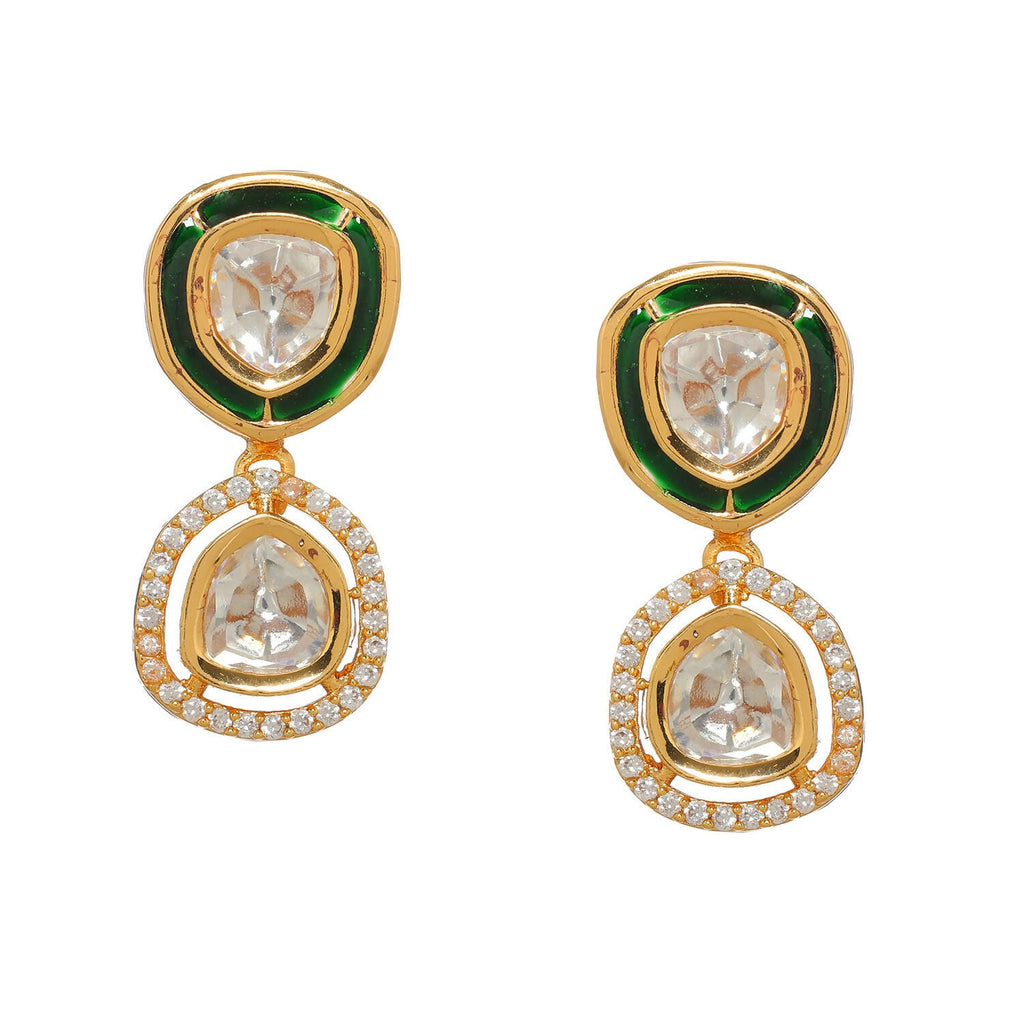 Duet Gold and Meenakari Earrings (Gold) - Ruby Raang - Distacart