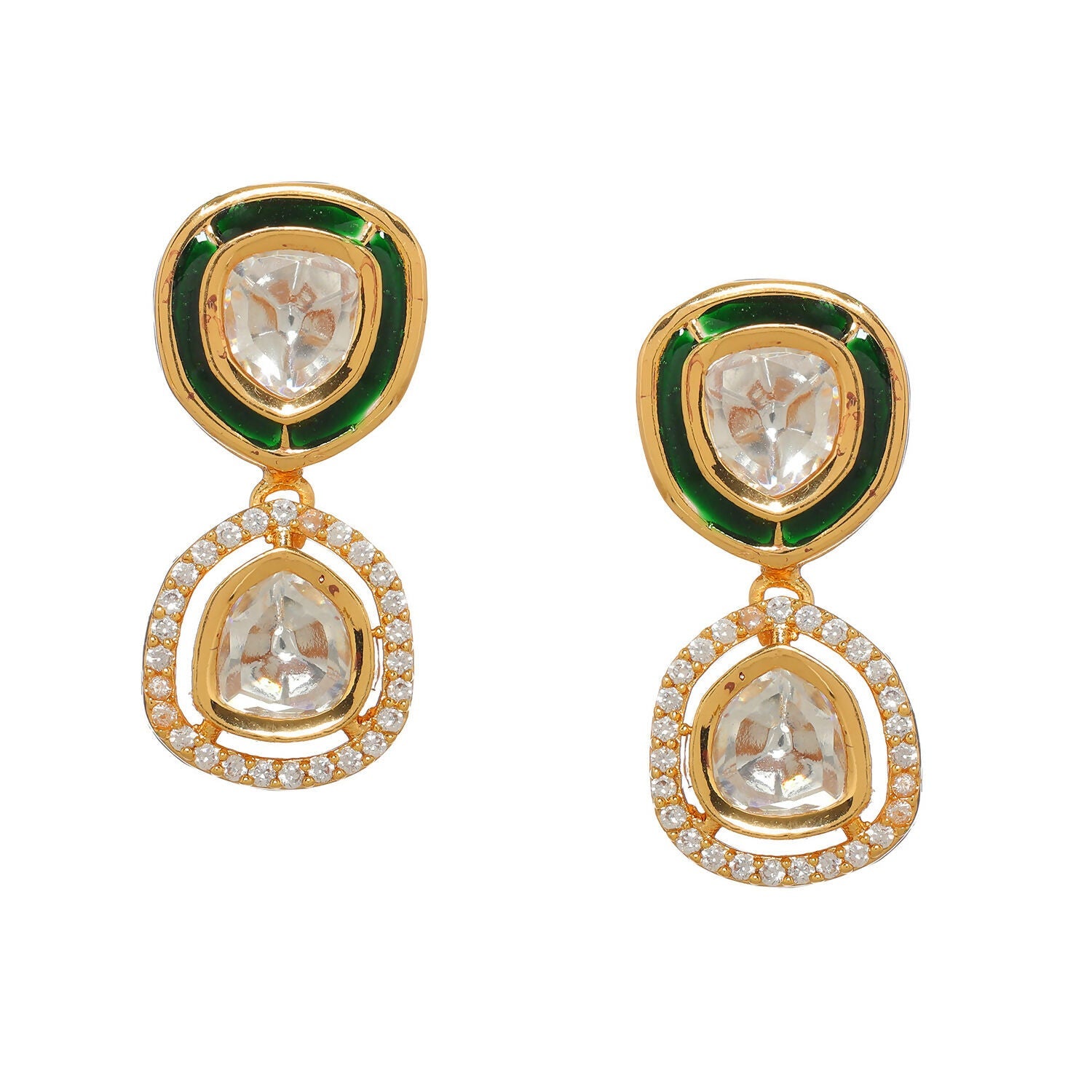 Duet Gold and Meenakari Earrings (Gold) - Ruby Raang - Distacart