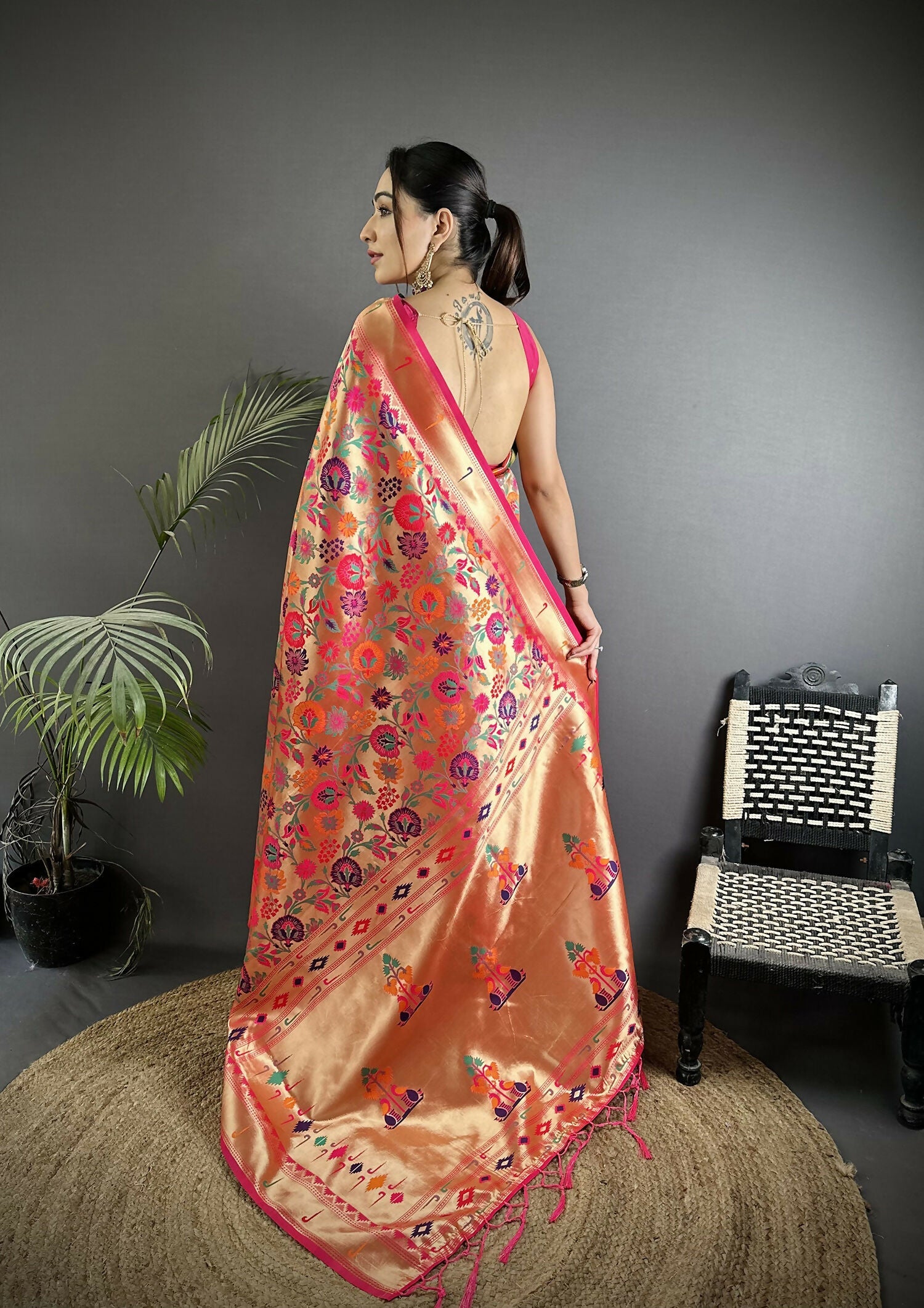 Joban Fashion Rani Pink Intricate Zari Weaving & Vibrant Motifs Soft Silk Paithani Saree - Distacart