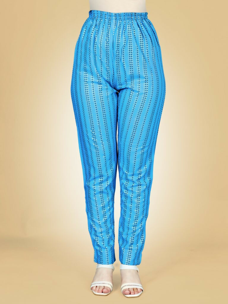Jyoti Fashion Women's Sky Blue Viscose Rayon Embroidered Kurta Pant Set