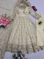 Teeya Creation White Fendy Silk Designer Heavy Work Wedding Wear Long Gown - Distacart
