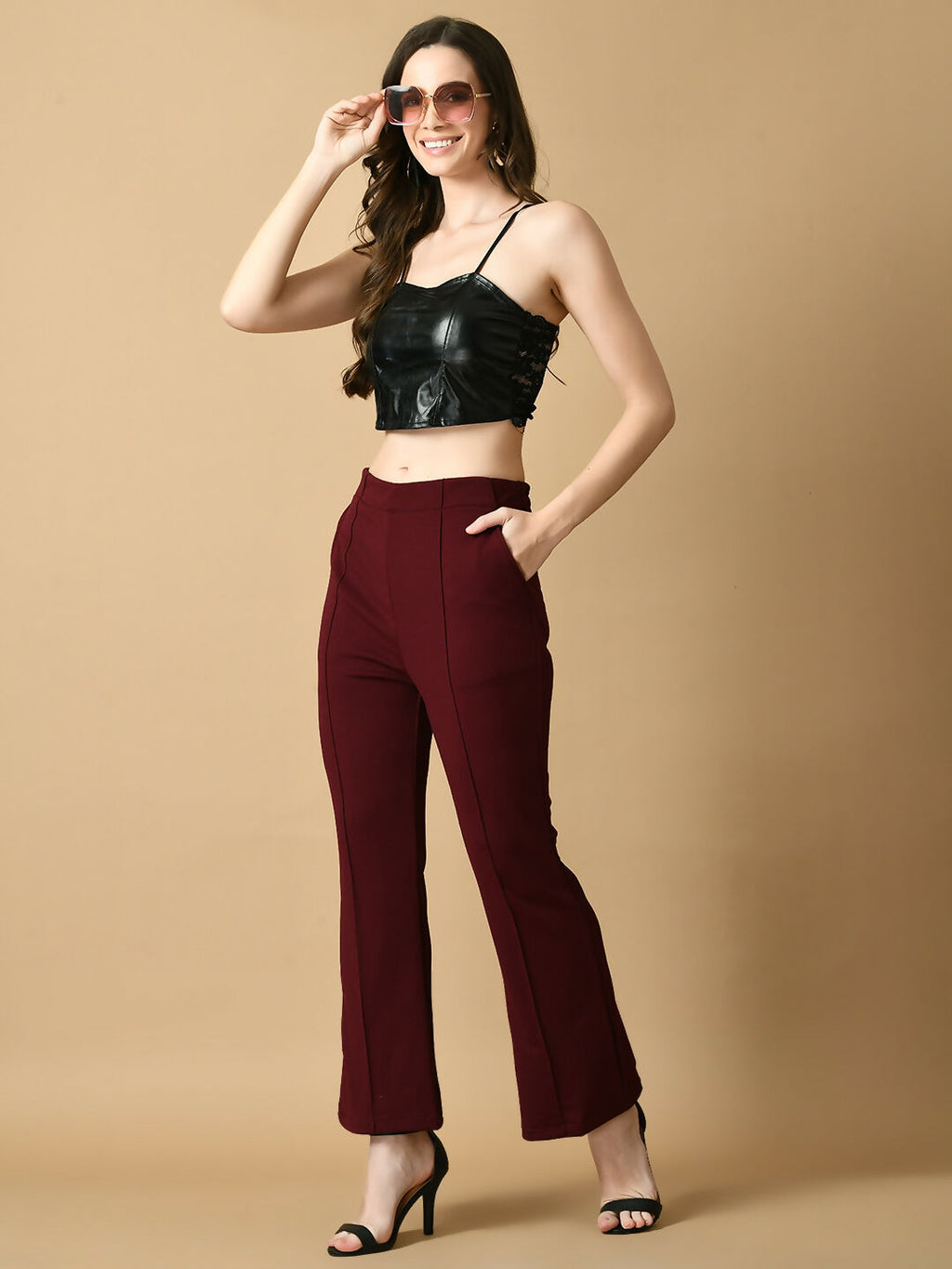 Myshka Women's Magenta Flared Party Trouser