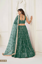 Eilara Glamorous Bottle Green Net With Sequins And Thread Embroidery Real Mirror Work Lehenga Choli For Wedding