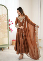 Teeya Creation Browm Color Faux georgette Embroidery Work Wedding Wear Gown - Distacart