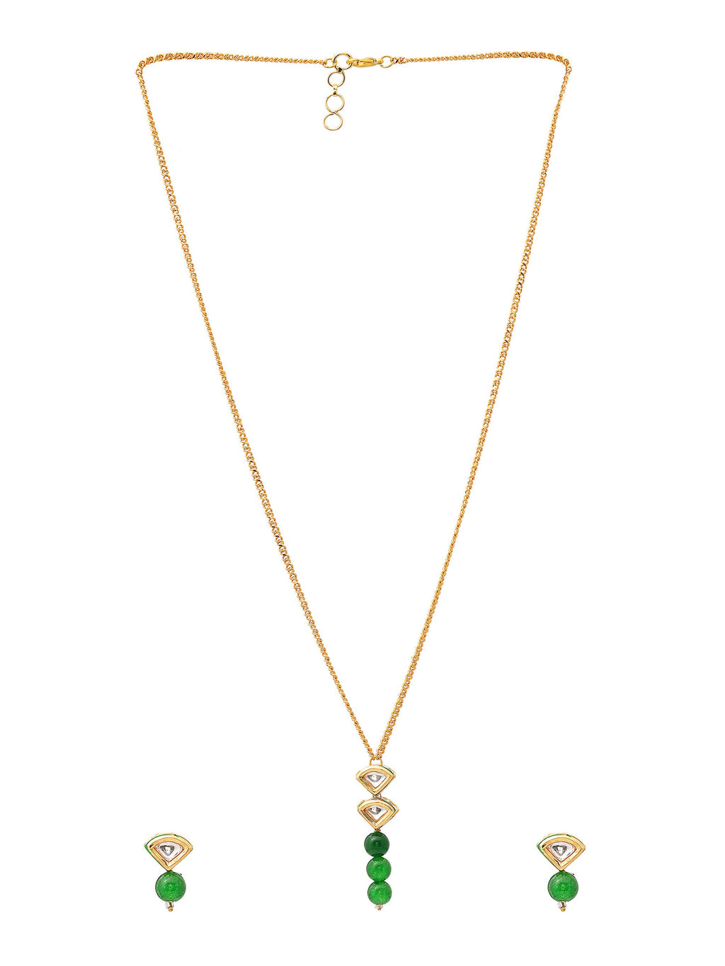 Ruby Raang Kundan and Green Stone Necklace with Studs