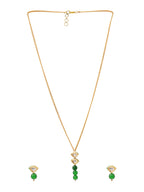 Ruby Raang Kundan and Green Stone Necklace with Studs