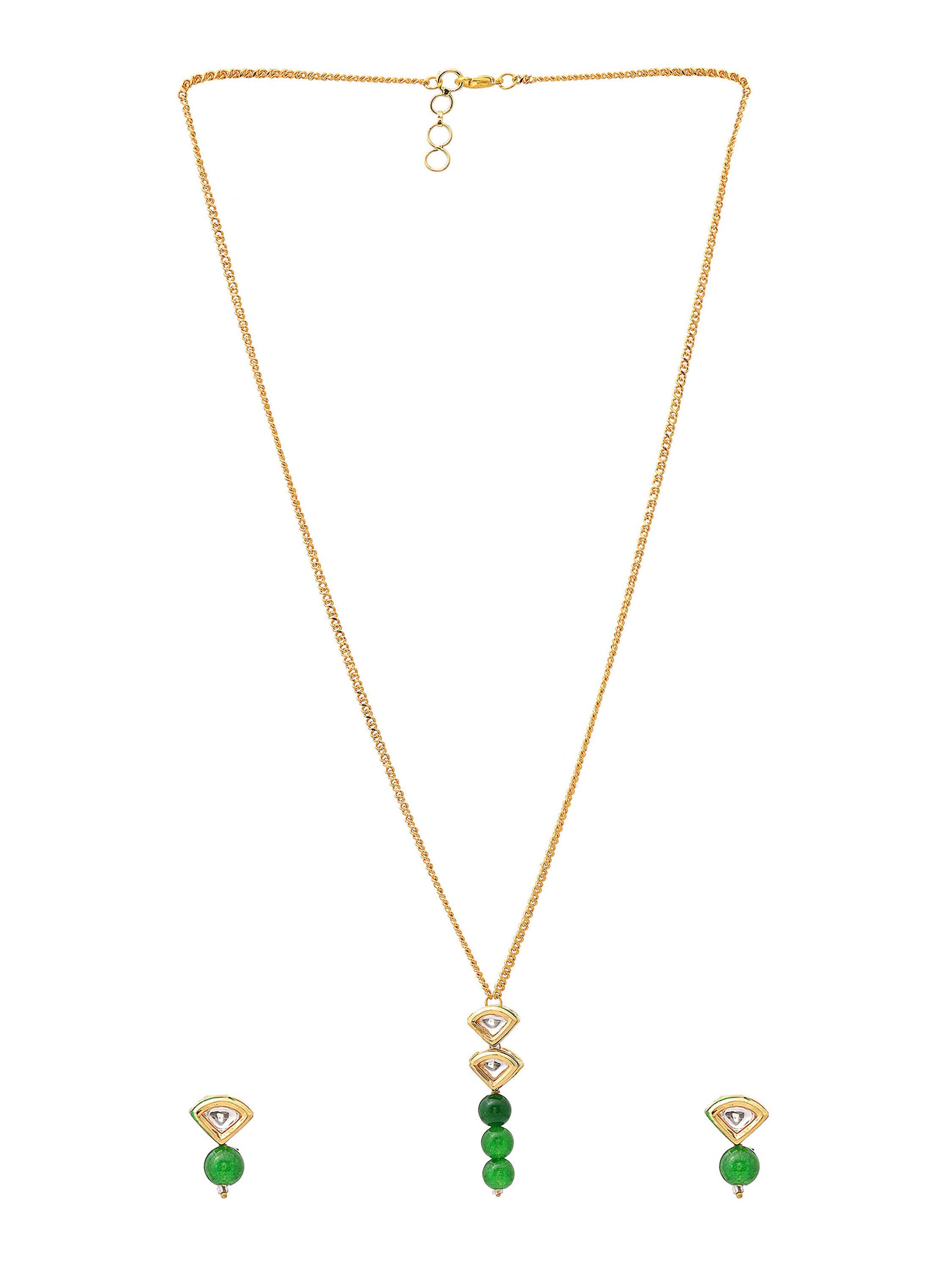 Ruby Raang Kundan and Green Stone Necklace with Studs