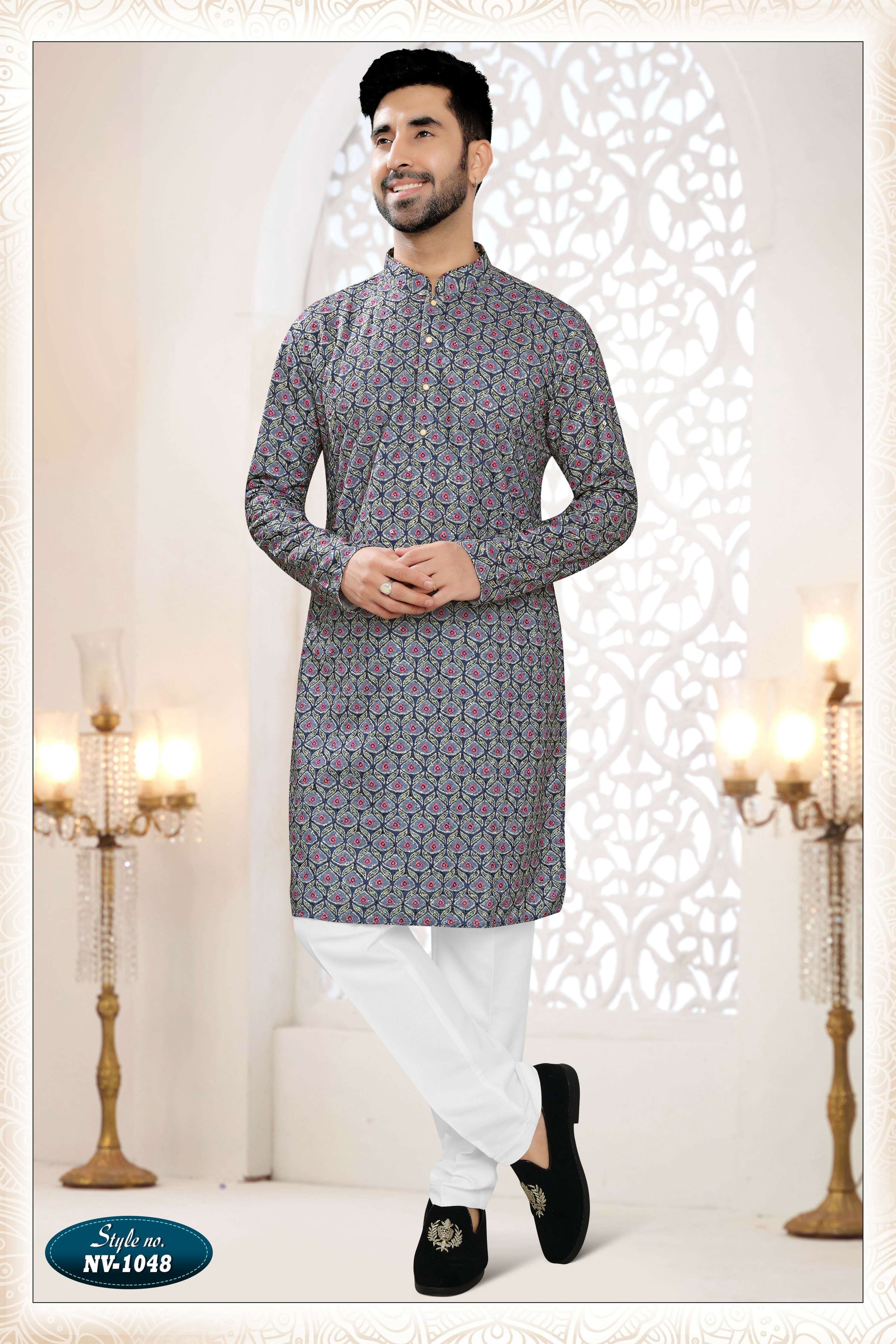 Joban Fashion Men's Blue Straight Rayon Thread And Sequence Embroidery All Over Kurta Set