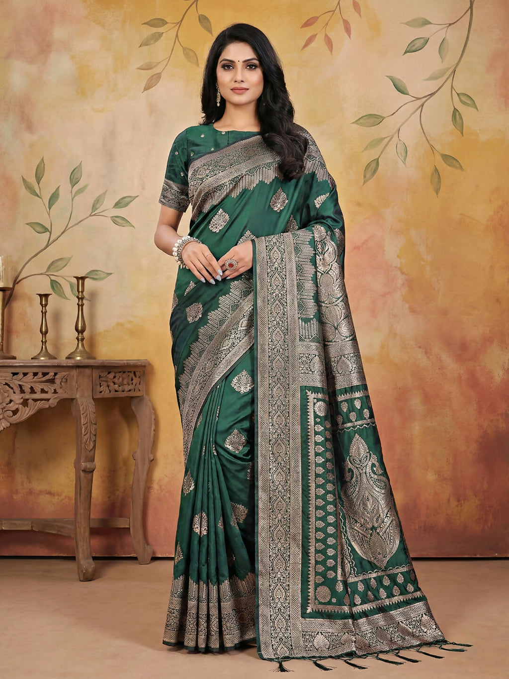 Shree Shyam Fashion Green Silk Blend Saree - Distacart