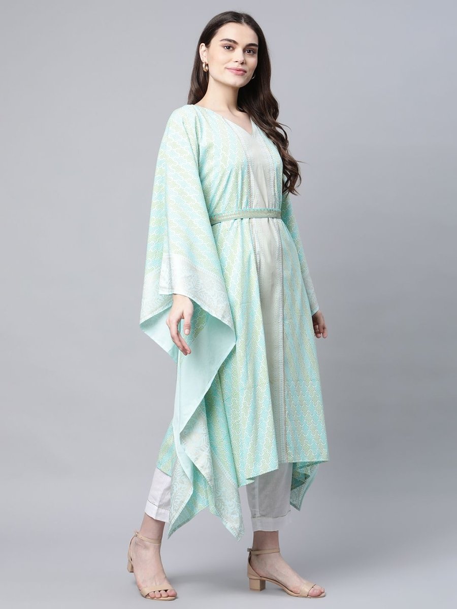 Ahalyaa Women Sea Green Crepe Printed Kaftan Kurta - Distacart
