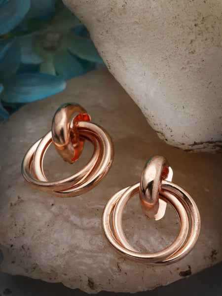 NVR Women's Western Gold-Polished Circular Metal Hoop Earrings