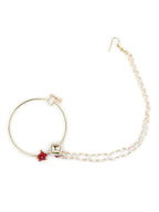 Gold-Plated White Red Kundan-Studded Pearl Beaded Nosepin - Ruby Raang - Distacart