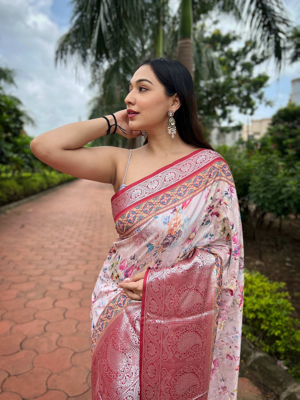 Vamsee Srivali Srivali -Red Pure Soft Tussar Dola Satin Silk Saree