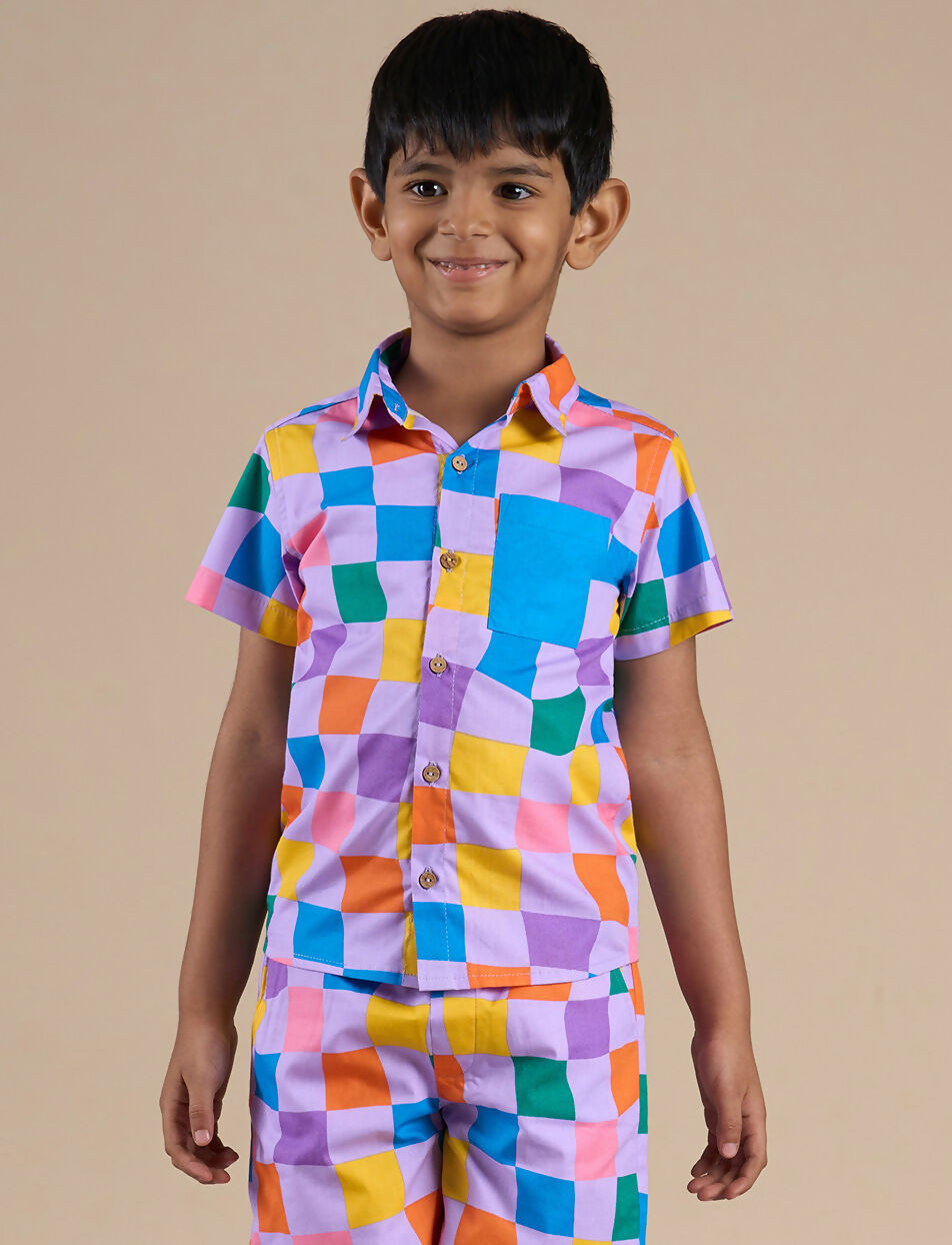 Snakes and Ladders Boys Multi Color Rotary Print Shirt from Siblings Collection