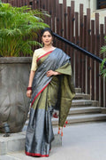 Beatitude Grey Tissue Silk Saree