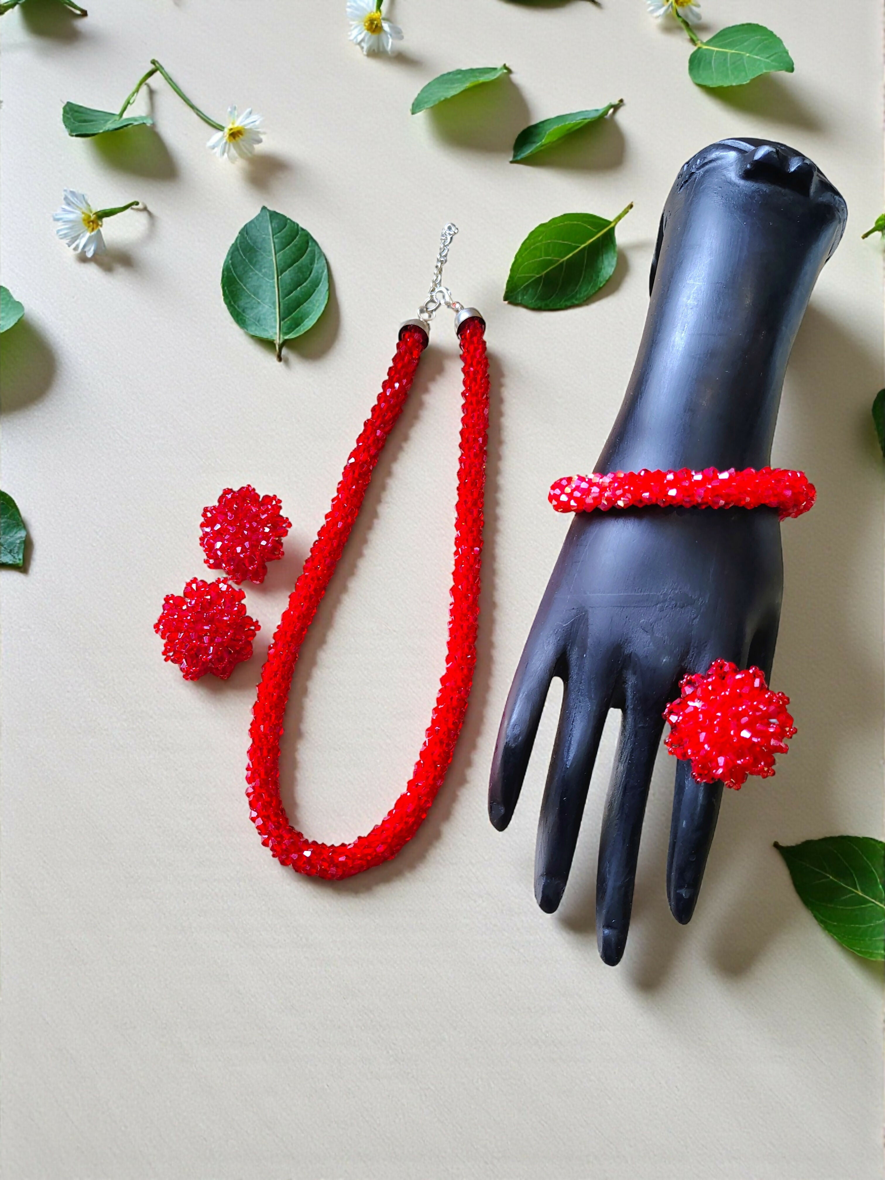 Inhanns Rangshine 4-In-1 Crystal Glam Set - Handmade - Red