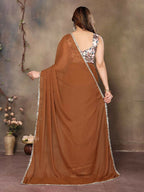 PR Fashion Brown Star Georgette Solid Georgette With Mirror Border Saree