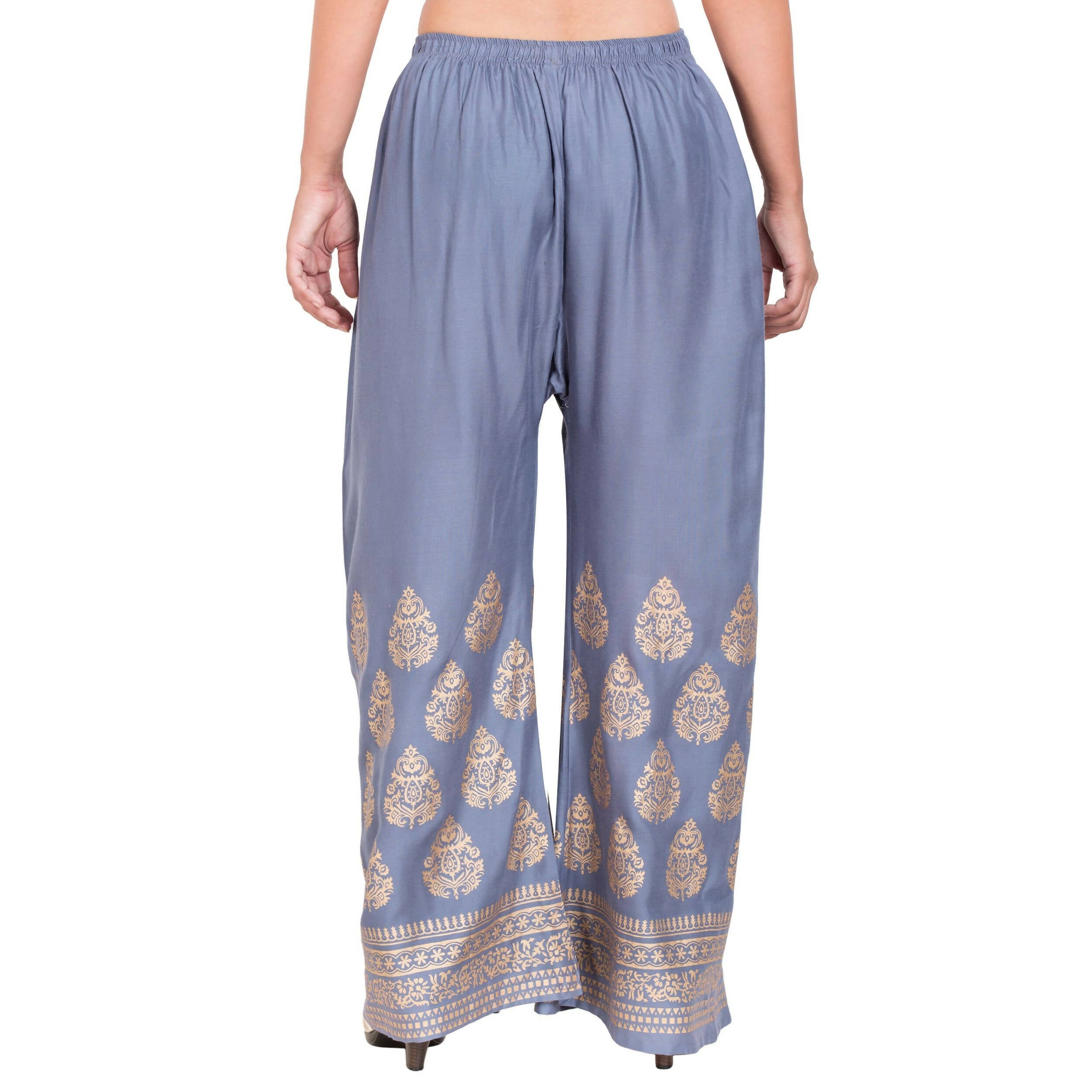 PAVONINE Grey Color Golden Printed Rayon Fabric Sharara For Women & Girls - Distacart