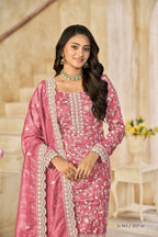 Anaita Pink Organza Crush Stitched Suit with Embroidery Work - Distacart