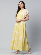 Ahalyaa Womens Lemon Yellow Crepe Floral Dress - Distacart
