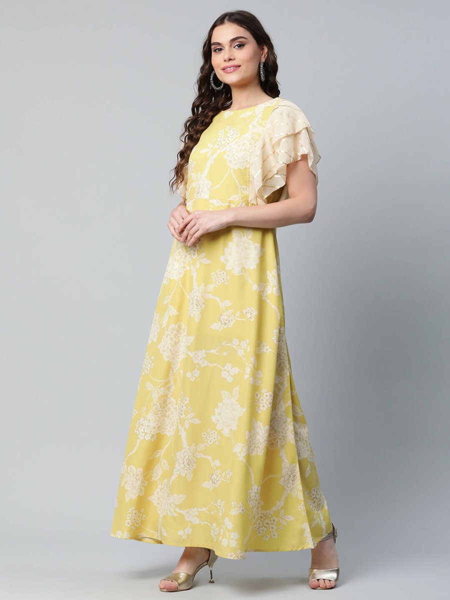 Ahalyaa Womens Lemon Yellow Crepe Floral Dress - Distacart