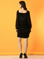Myshka Women's Black Solid Velvet Party Dress - Distacart