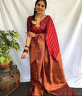 DEIANA'S Beautiful Designer Golden zari Soft Lichi Silk Saree - Brown