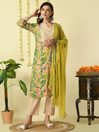 Myshka Women's Multi Pure Cotton Kurta & Palazzos With Dupatta Party Sets