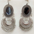 Kashmiri Chandbali Silver Dangle Oxidized Earrings