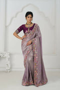 Kesar Fab Stunning Mauve Color With Multi-Thread And Sequins Embroidery Saree