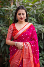 Rani Jute Silk Ethnic Motifs Saree with Unstitched Blouse - A2M - Distacart
