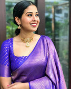 DEIANA'S Beautiful Designer Golden zari Soft Lichi Silk Saree - Royal Blue