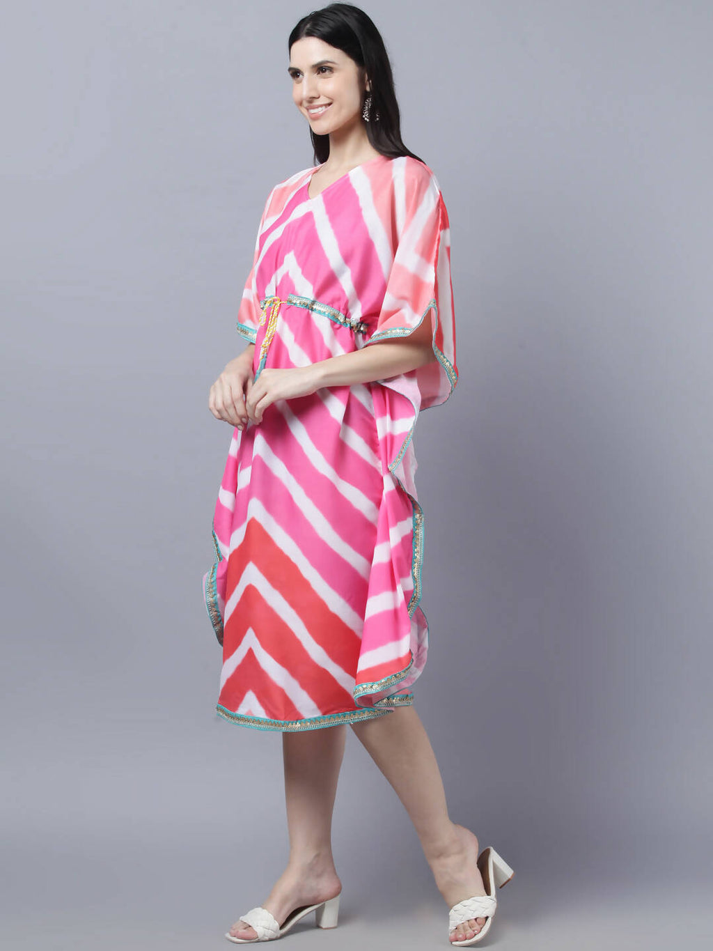 Myshka Women's Multicoloured Striped Kaftan Dress - Distacart