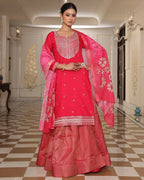 Jyoti Fashion Women's Pink Cotton Silk Floral Print with Embroidered Kurta Set