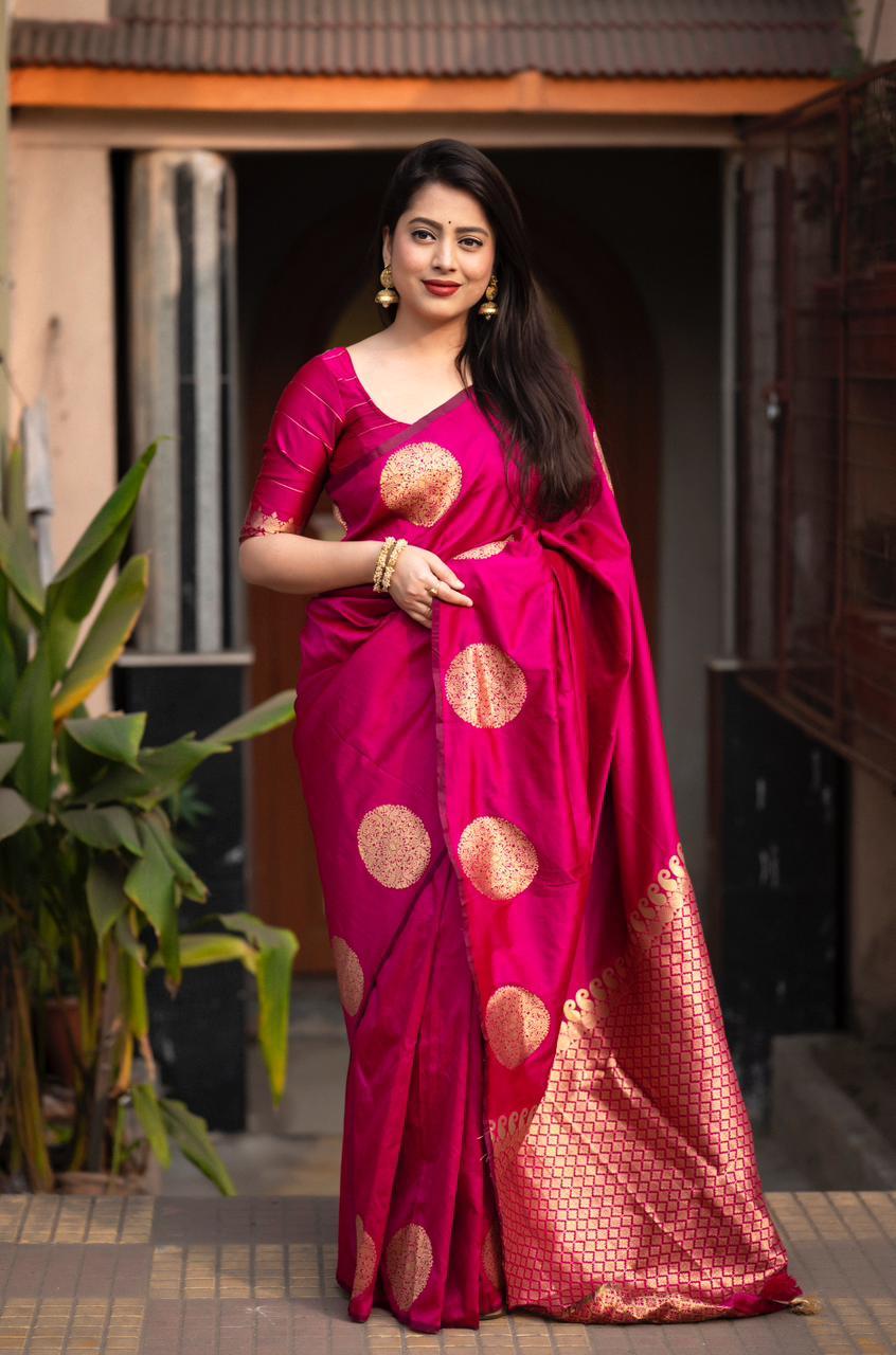 Rani Silk Woven Saree with Unstitched Blouse - Hiral Fashion