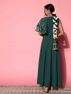 Ahalyaa Gorgeous Green Ethnic Motifs Ruffled Dress - Distacart