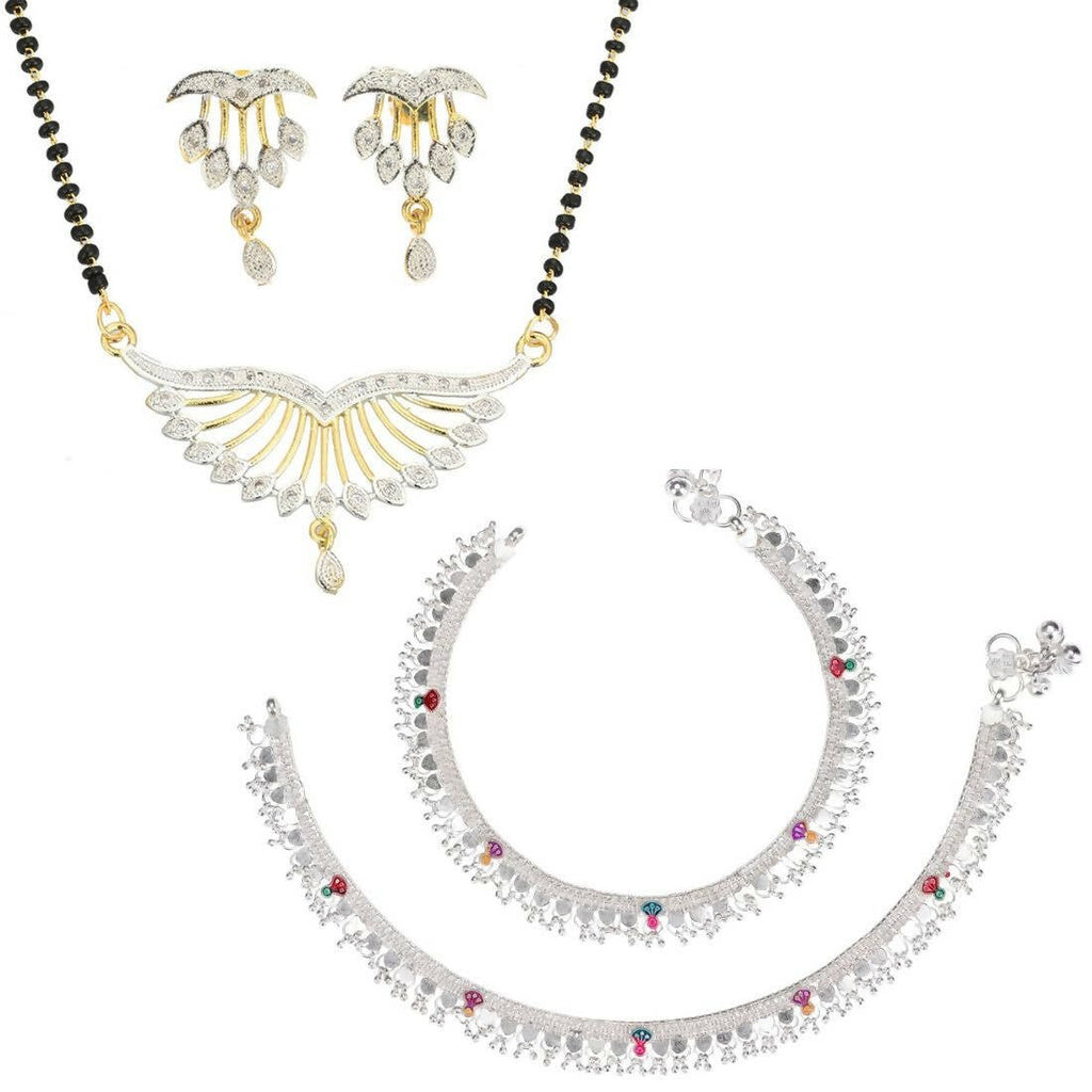 AanyaCentric Gold-plated Mangalsutra Pendant Earring Set & Silver Plated Anklet - Distacart