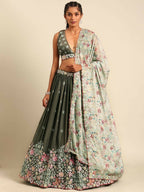 House of Panchhi Olive Chinon Sequins embroidery Lehenga choli & Dupatta
