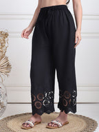 TAG 7 Women Floral Hem Design Flared Ethnic Palazzos