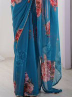 Traditional Partywear Blue Georgette Fancy Saree-Pavitra - Distacart