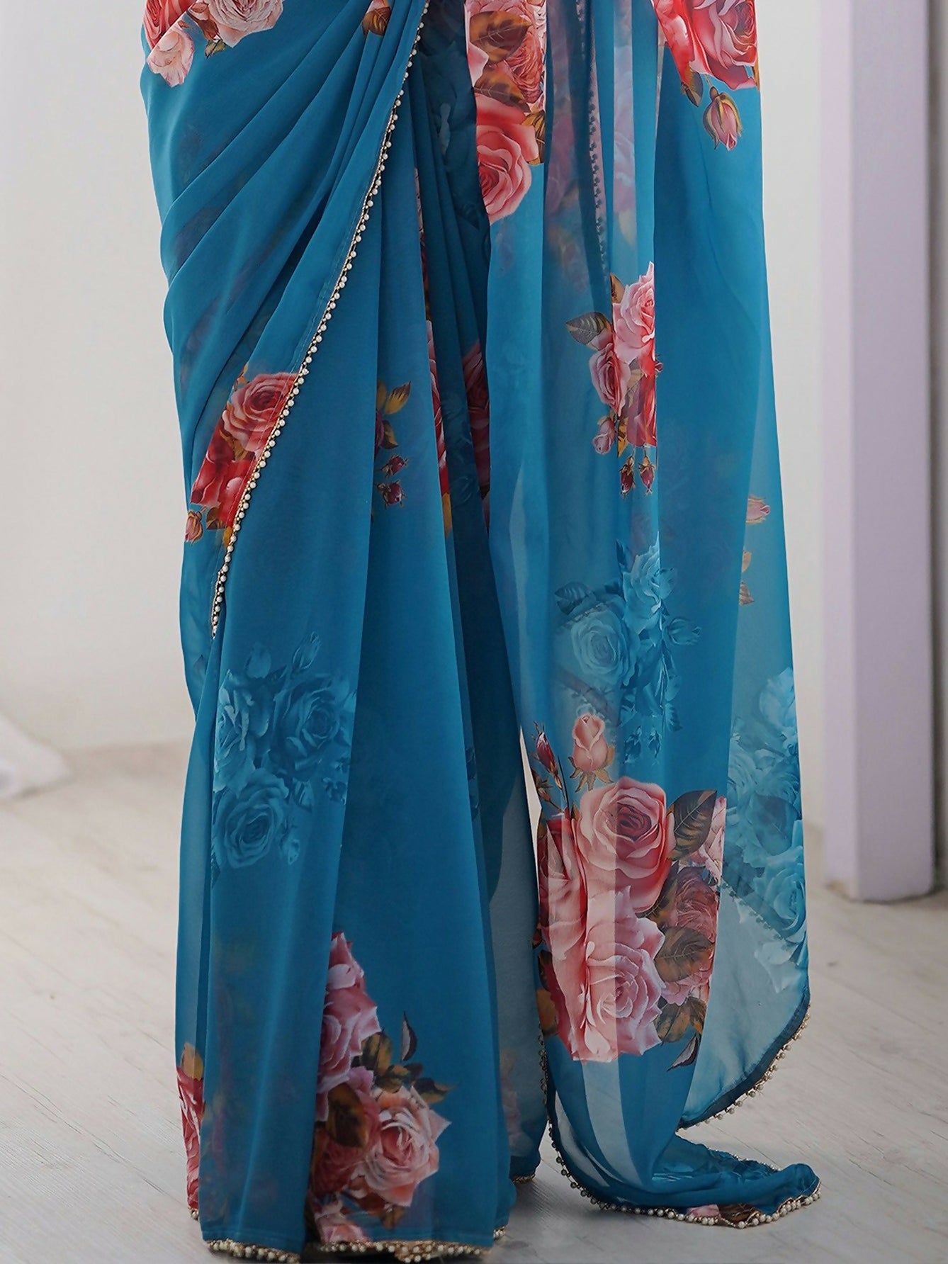 Traditional Partywear Blue Georgette Fancy Saree-Pavitra - Distacart