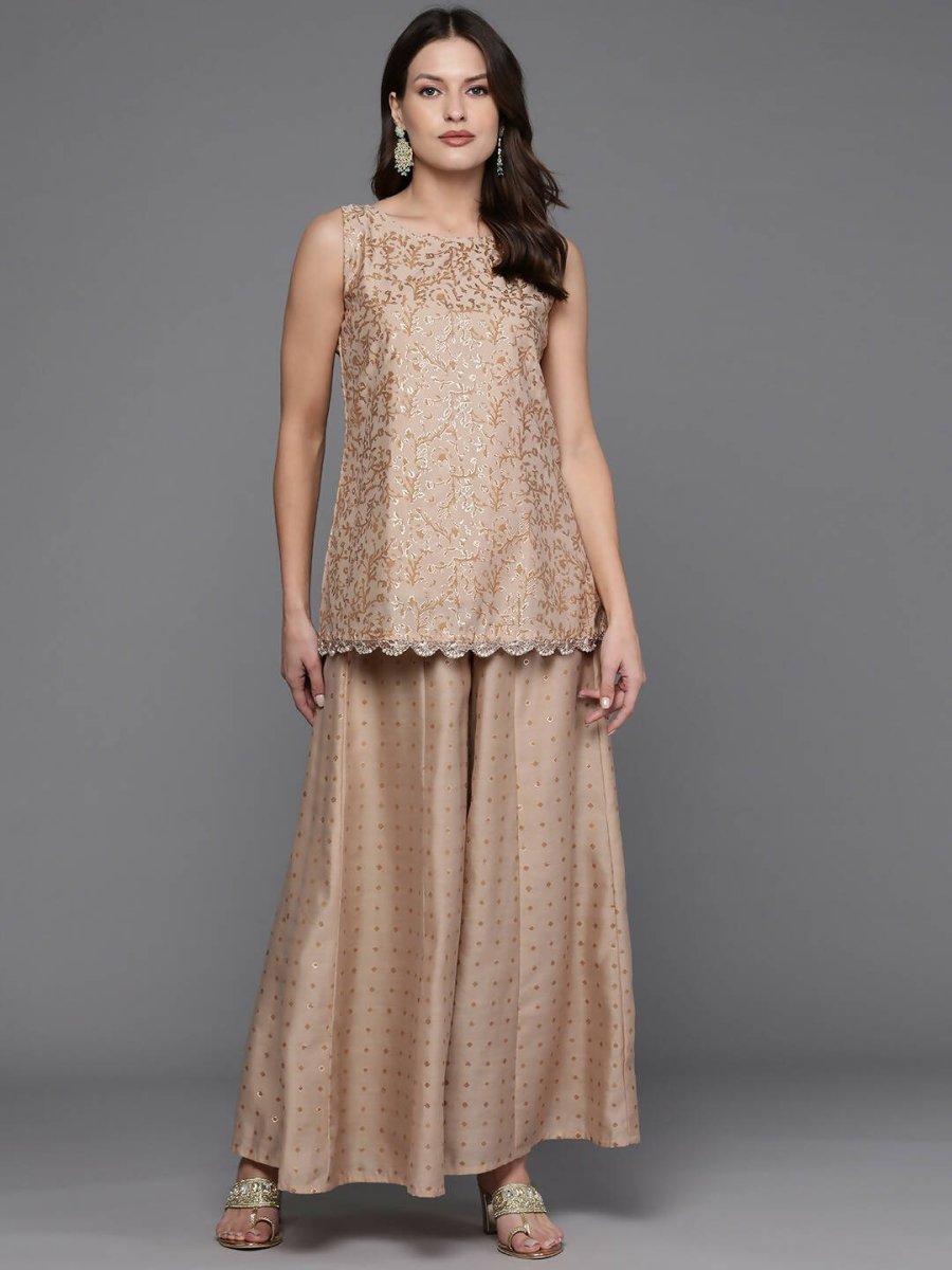 Ahalyaa Women Floral Printed Top with Palazzos - Tan Color