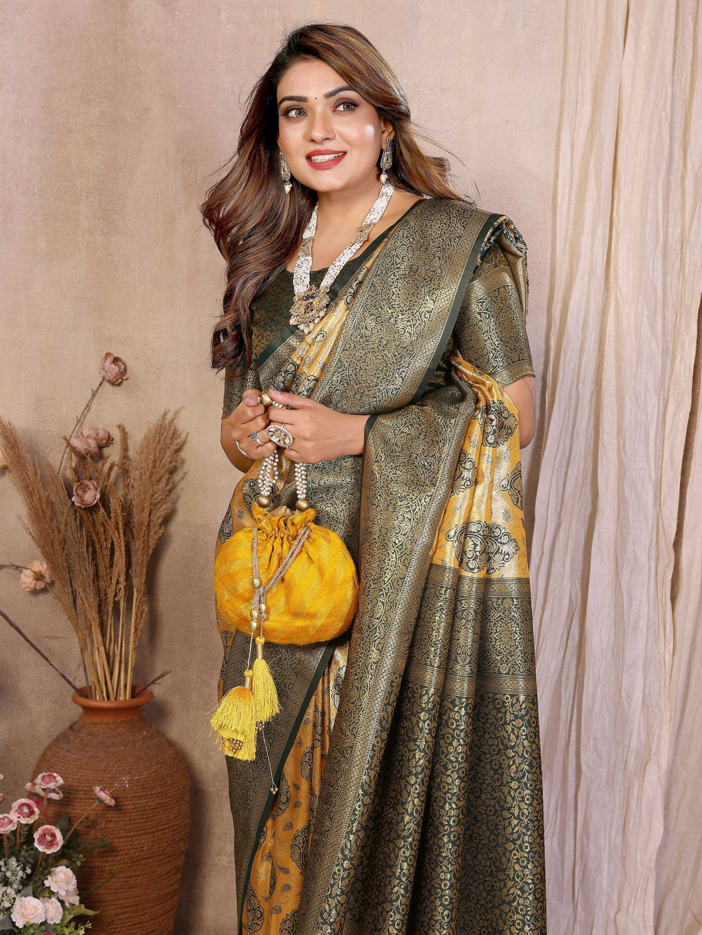 Aastha Fashion Mustard Banarasi Tissue Silk Weaving Saree - Distacart