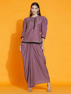 Women Republic Mauve Hand Embellished Kurta With Dhoti - Distacart