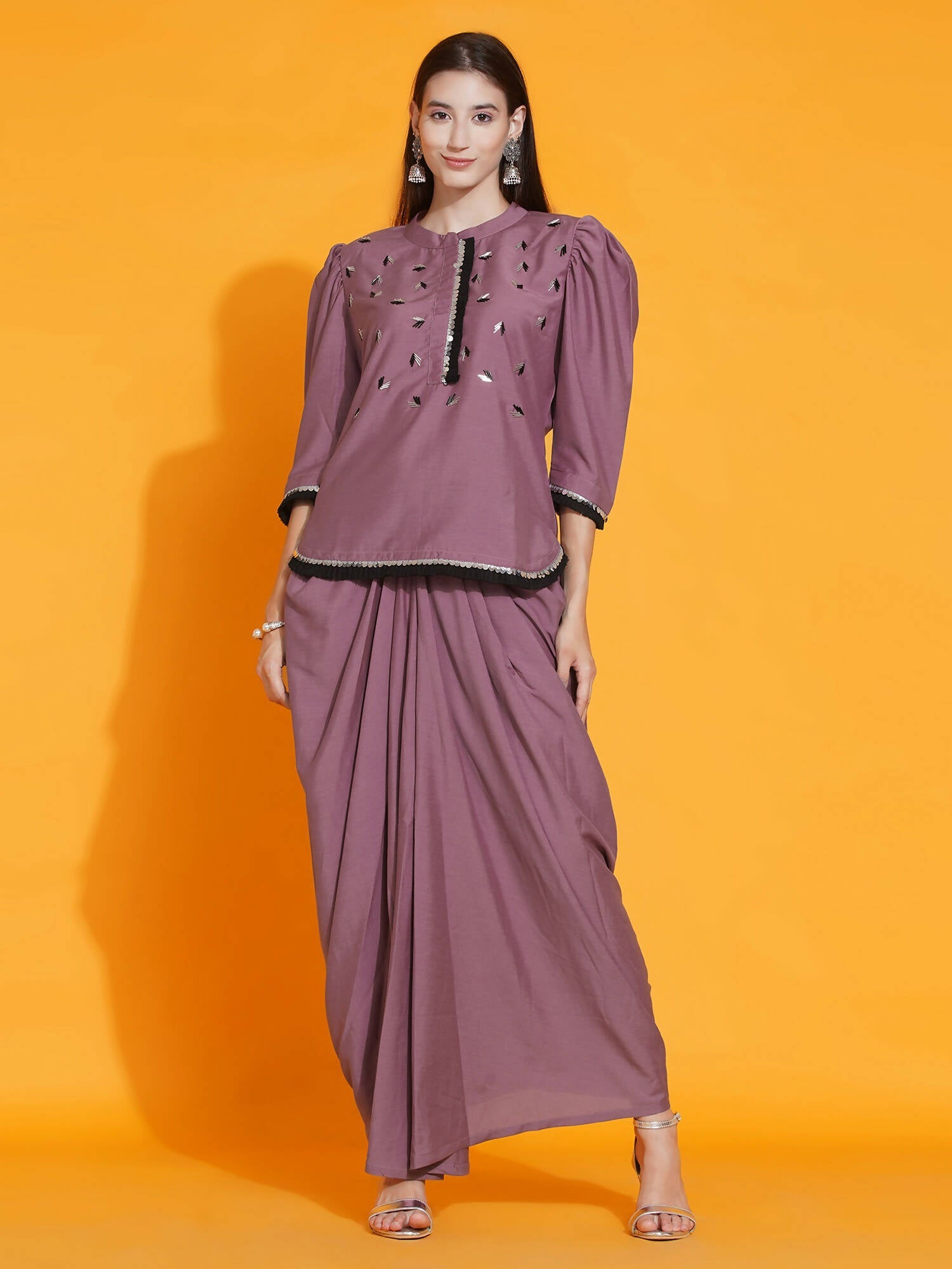 Women Republic Mauve Hand Embellished Kurta With Dhoti - Distacart