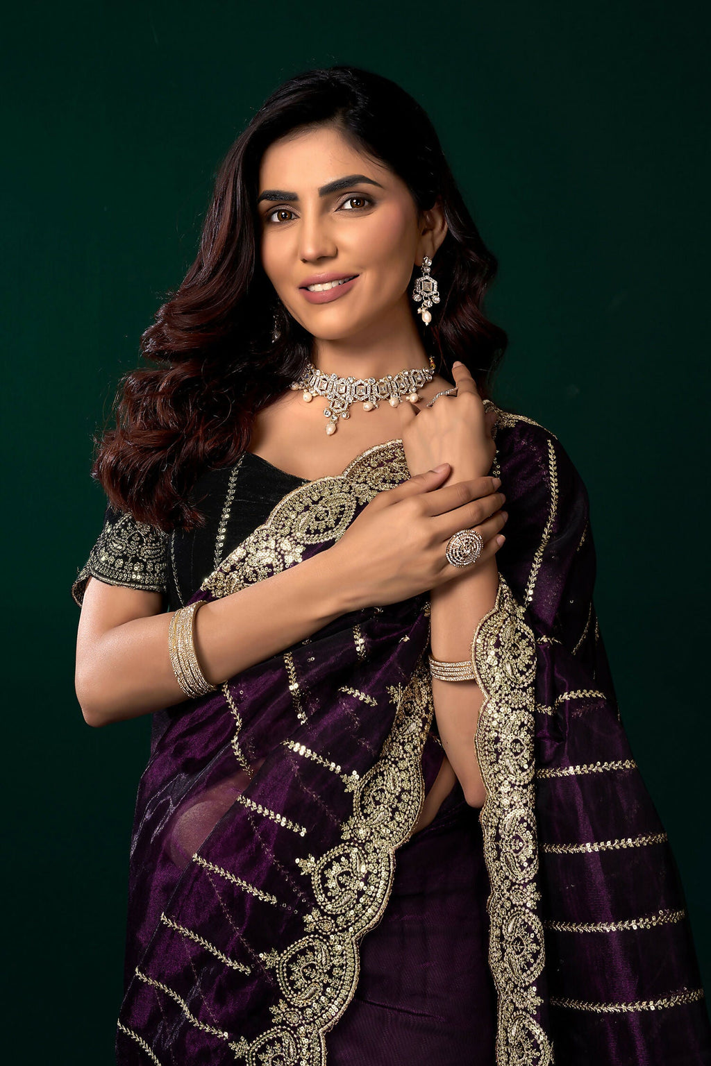 Joban Fashion Wine Net Party Wear Sarees - Distacart