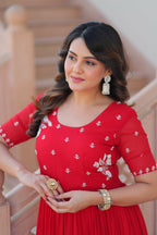 Joban Fashion Red Georgette Sequence Embroidery Work Gown - Distacart